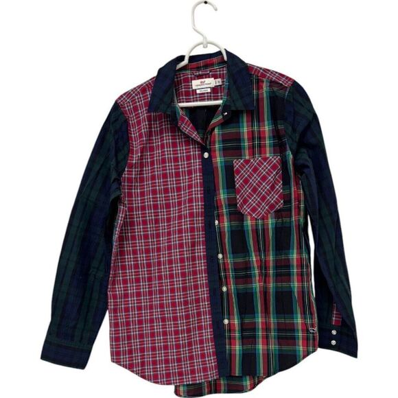 Vineyard Vines Womens Button Up Shirt 12 Multicolor Relaxed Fit Patchwork Plaid - Picture 1 of 10